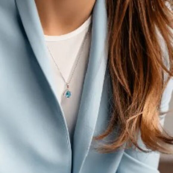 Nikola Valenti White Gold-Plated Austrian Blue Crystal Pendant Necklace - Picture 5 of 5